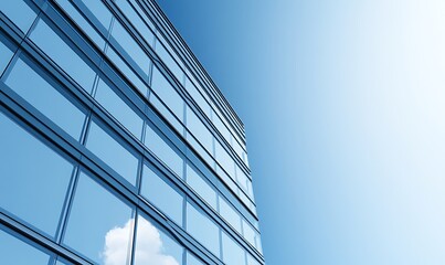 Poster - Modern building facade reflecting the sky, showcasing sleek glass architecture and minimalistic design.