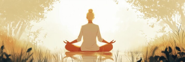 Aufkleber - Meditation in nature with soft natural light creates a peaceful ambiance for inner reflection and mindfulness