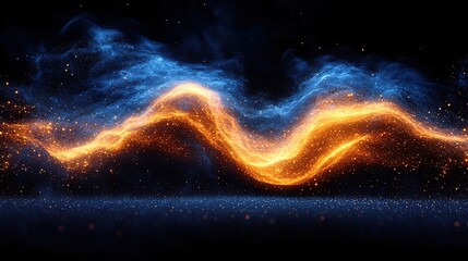 Poster - Fiery, blue wave energy flows, dark background, digital art, website banner