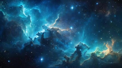 a cosmic nebula with vibrant blue and teal hues
