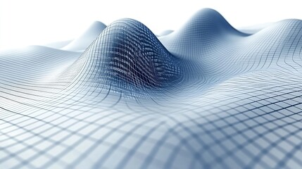 Poster - Abstract 3D wireframe landscape, grid pattern, data visualization, white background, digital art