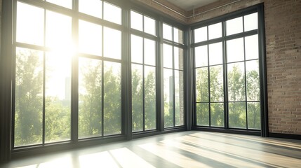 Poster - Industrial-style loft building featuring large black accents in a modern urban setting.