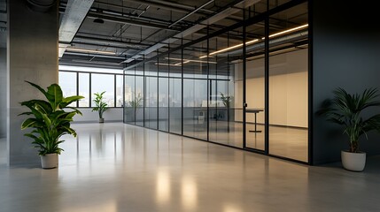 Fototapete - Industrial-style office building featuring exposed structural elements, ideal for modern workspace concepts.