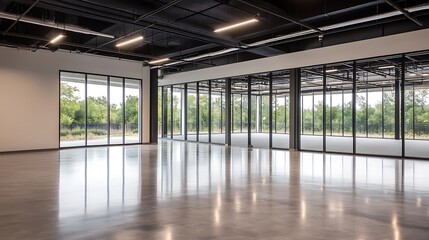 Fototapete - industrial-style office building featuring exposed structural elements, showcasing modern design aes