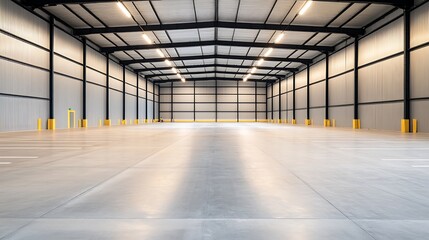 Fototapete - Industrial warehouse featuring metal panels, ideal for modern design concepts and architectural projects.