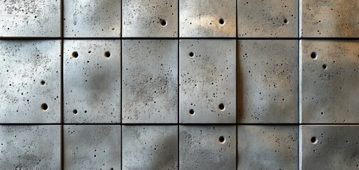 Poster - Textured Concrete Wall Panels with Unique Surface Patterns and Holes, Perfect for Industrial and Modern Design Applications