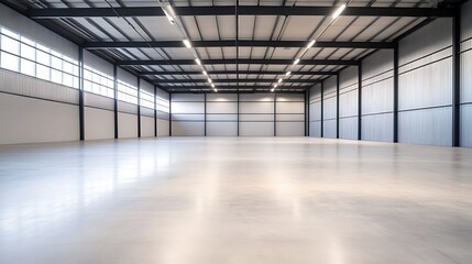 Aufkleber - Industrial-style warehouse featuring metal panels, ideal for architecture and design projects.