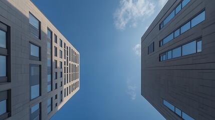 Aufkleber - Isolated modern apartment complex featuring a striking blue sky in a serene setting.