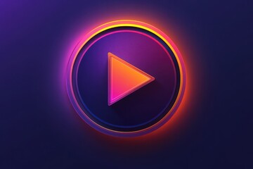 Poster - Neon Play Button: Vibrant play icon with a futuristic glow set against a dark smooth background Modern digital interface design