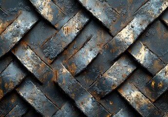 Poster - Textured Pattern of Worn Metal Plates with Rust and Layered Design Creating an Industrial Look and Feel for Architectural and Artistic Uses
