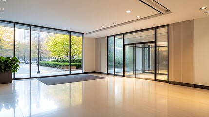 Aufkleber - A large corporate bank headquarters featuring a modern glass entrance.