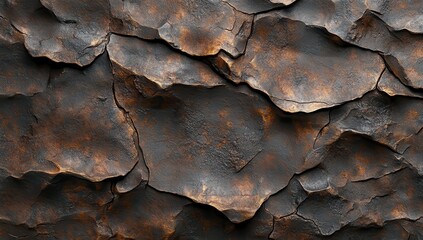 Poster - Textured Surface of Cracked and Peeling Paint with Rusty and Weathered Appearance in Dark Tones for Background and Design Projects