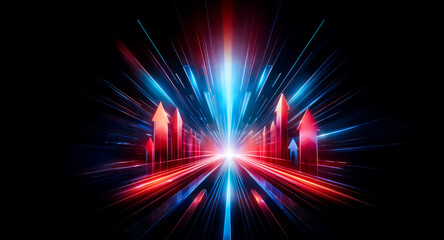 Poster - abstract digital art featuring vibrant red and blue light streaks emanating from a central point on 