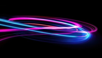 Poster - Vibrant Abstract Light Trails in Blue and Pink Against a Black Background Creating a Futuristic and Dynamic Visual Display
