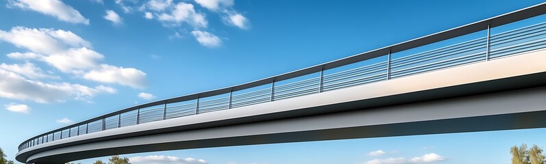 Poster - A low-angle perspective image of a modern steel bridge captured beautifully in an urban setting.