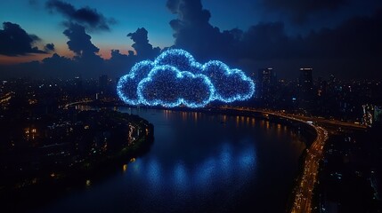 Poster - Cloud Computing Skyline Night City River