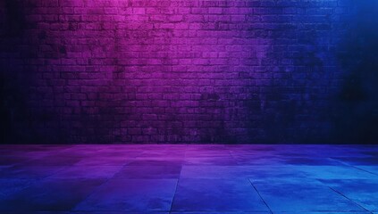 Poster - Vibrant Colorful Brick Wall Background for Creative Photography, Art Projects, and Event Decorations with Deep Purple and Blue Hues Lighting the Scene