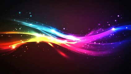 Poster - Vibrant Colorful Light Waves with Sparkles and Bokeh Effect on Dark Background for Abstract Artistic Creations and Modern Design Elements