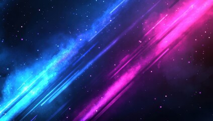 Poster - Vibrant Cosmic Background with Blue and Pink Vivid Streaks of Light and Stars in a Dark Universe, Ideal for Science Fiction and Fantasy Designs