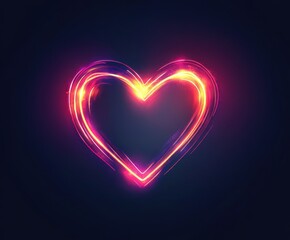 Poster - Vibrant Heart Shape Illuminated with Neon Lights on Dark Background, Symbolizing Love, Passion, and Creative Energy in a Modern Artistic Style