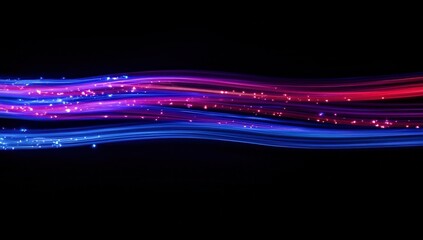 Poster - Vibrant Light Trails with Glowing Particles in Vivid Blue and Pink Colors on a Dark Background for Abstract Art and Design Uses