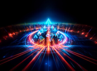 Poster - abstract and futuristic digital artwork with glowing blue and orange lights. a double exposure effec
