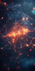 Fototapete - Vibrant network of interconnected orange and blue lights creating an abstract digital landscape