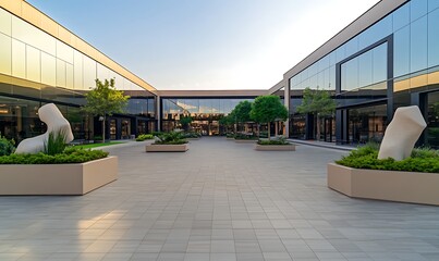 Aufkleber - Luxury commercial plaza featuring reflective facades in a modern architectural style.