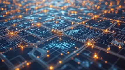 Poster - Abstract city network, glowing lines, digital pathways, interconnected data