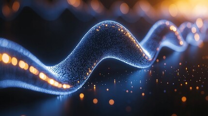 Poster - Abstract glowing wave form in dark space with light particles