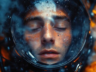 Poster - Astronaut in space suit floating in zero gravity with stars and planets visible in the background