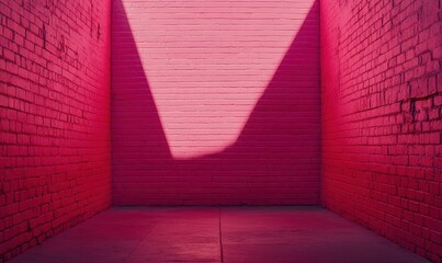 Poster - Vibrant Pink Alley with Bright Light Shadowing on Textured Brick Walls in an Urban Setting Ideal for Creative and Artistic Backgrounds