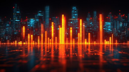 Poster - Futuristic city skyline with data visualization