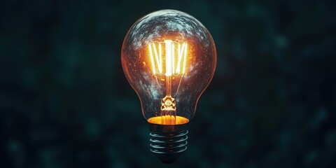 Poster - A bright light bulb glowing vividly against a dark background creating a striking visual contrast