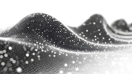 Poster - Abstract digital landscape, grayscale, waves of dots, white background