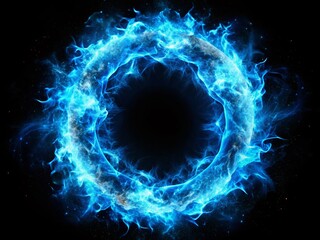 Poster - Celestial Ring of Fire: Vibrant Blue Nebula on Black Background - Stock Photo