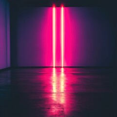 Poster - Vivid Neon Lights with Pink Glow Illuminating Empty Room, Creating Dreamy Atmosphere and Futuristic Aesthetic in Modern Minimalist Interior Space