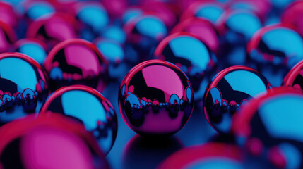Poster - Vibrant Arrangement of Metallic 3D Spheres with Reflective Surfaces in a Colorful Display