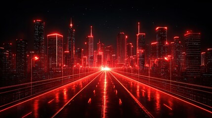 Poster - Red neon city highway at night