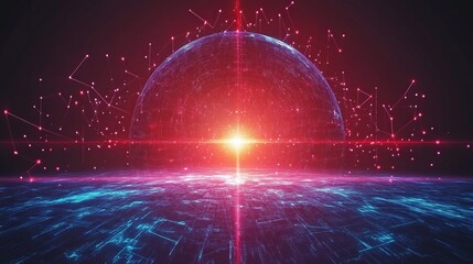 Poster - Digital sphere over futuristic network landscape