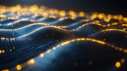 Poster - Abstract digital waves, glowing particles, dark background
