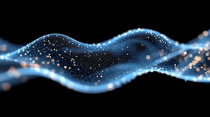 Poster - Abstract digital wave, particles flowing, black background, data visualization