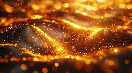 Poster - Golden shimmering particles wave abstract background