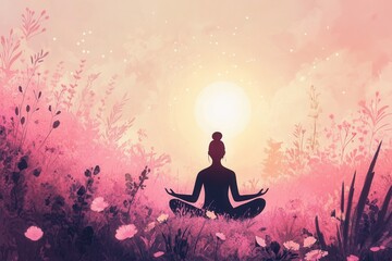 Aufkleber - Meditation in nature with soft light and a peaceful atmosphere during the early morning hours