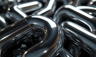 Poster - Abstract close-up of shiny metal pipes forming intricate patterns with reflections highlighting curves and bends in modern design aesthetic