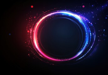 Poster - abstract colorful circular light trails with sparkling stars on a dark background for creative desig