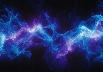 Poster - abstract colorful energy waves with purple and blue light flowing across a dark background creating 