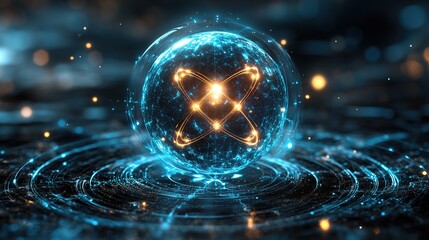 Poster - Holographic atom sphere floating on energy waves in a dark space
