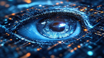 Fototapete - Digital eye with intricate network; futuristic vision