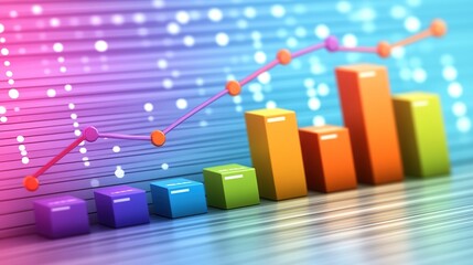 Poster - Upward trending colorful bar graph against data background